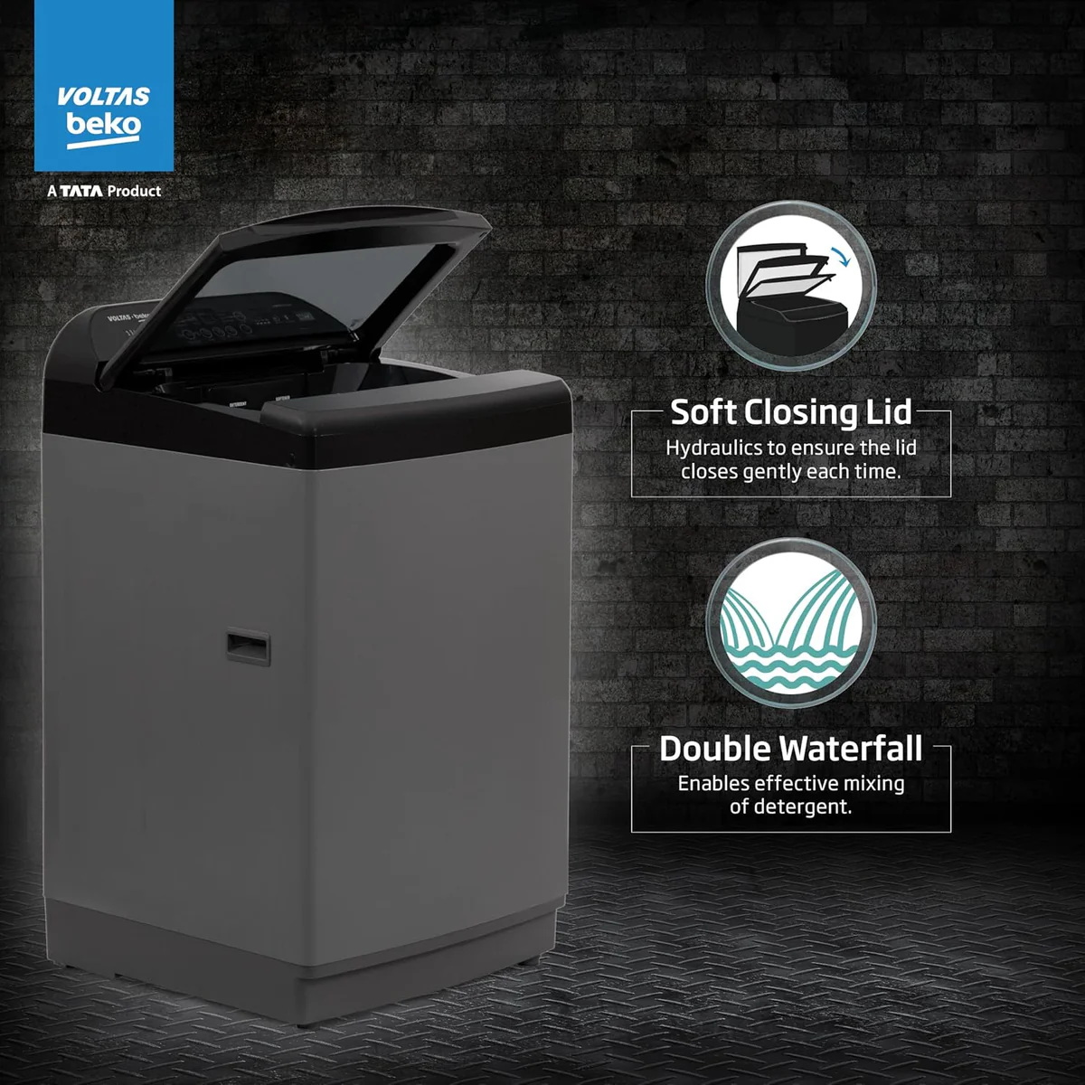 Voltas Beko WTL1106UEA / SPB0OD 10 Kg 5 Star Fully Automatic Top Load Washing Machine (Grey) - Image 2