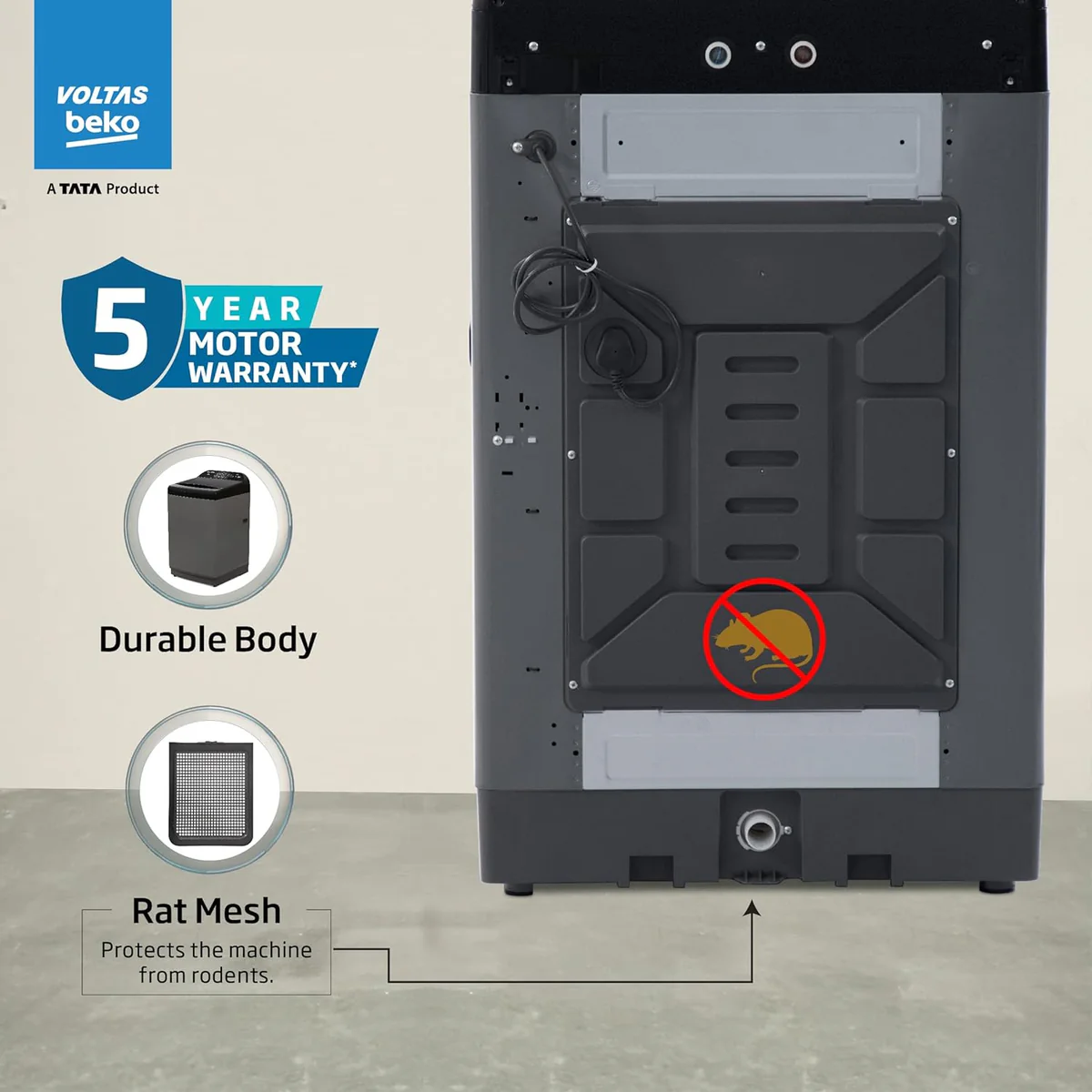 Voltas Beko WTL1106UEA / SPB0OD 10 Kg 5 Star Fully Automatic Top Load Washing Machine (Grey) - Image 4