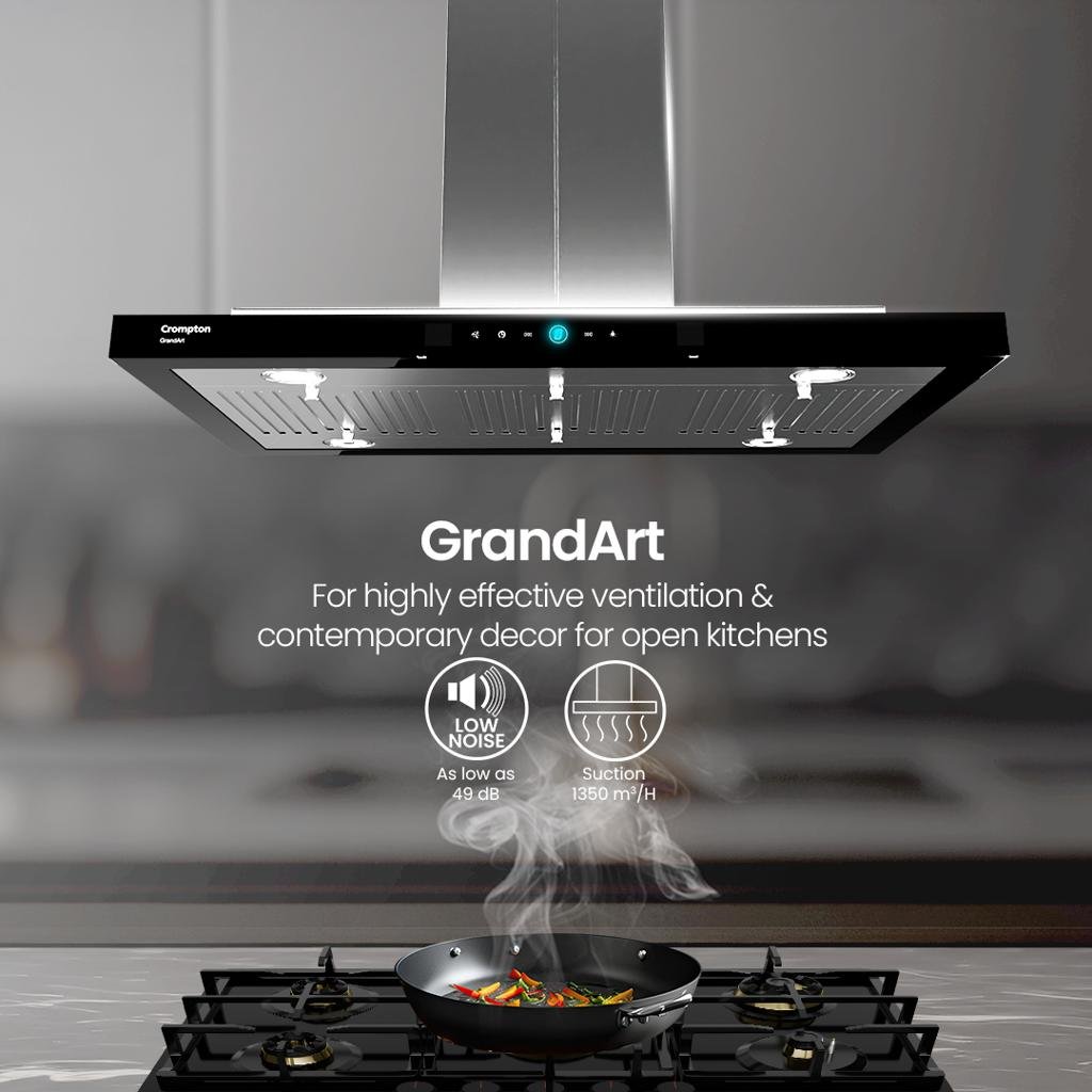 Crompton Grand-Art Island 90cm Baffle Filter Kitchen Chimney (CHD-GAL90BFE-INX) - Image 2