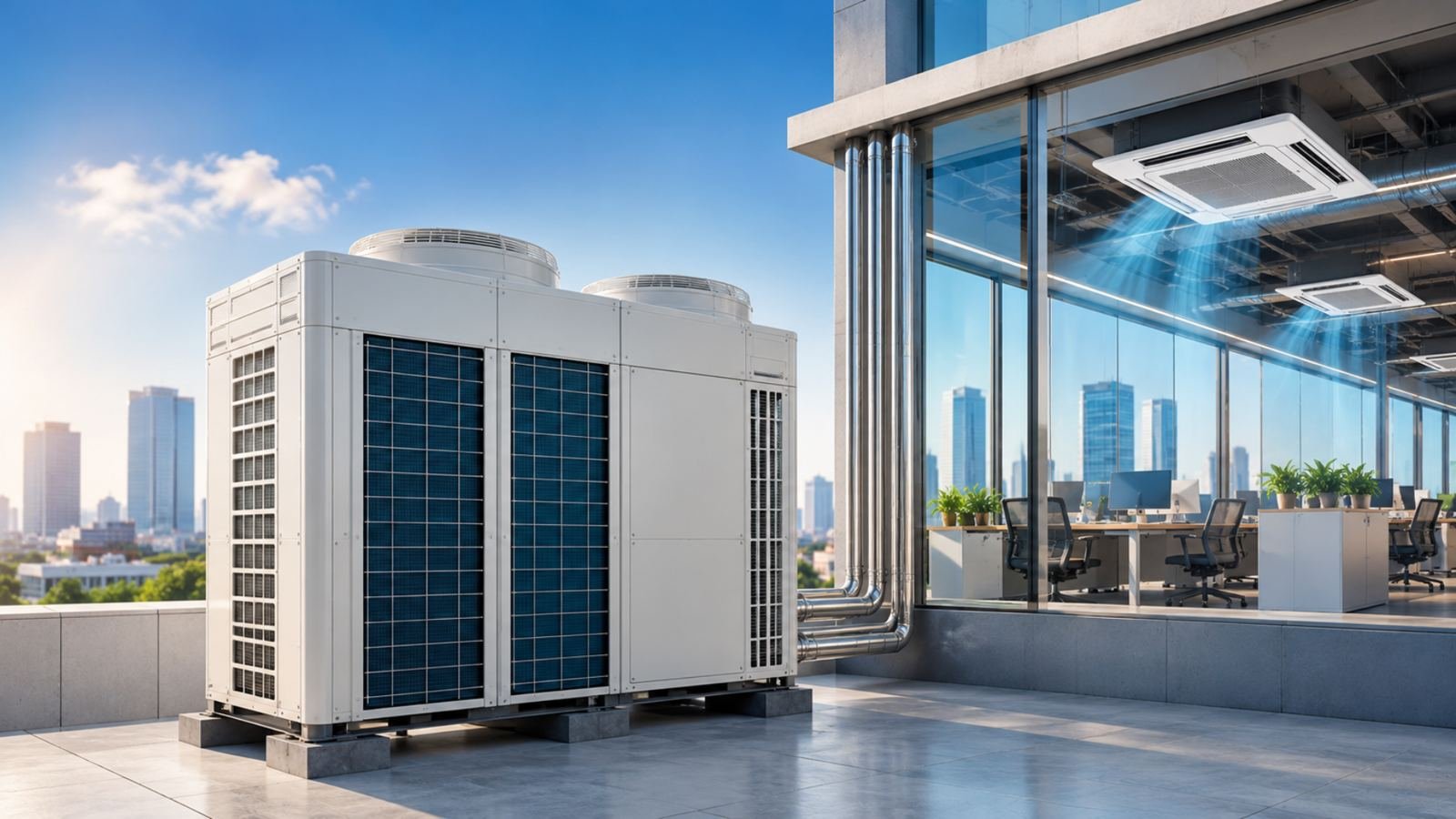 VRF outdoor condenser unit mounted outside an office building