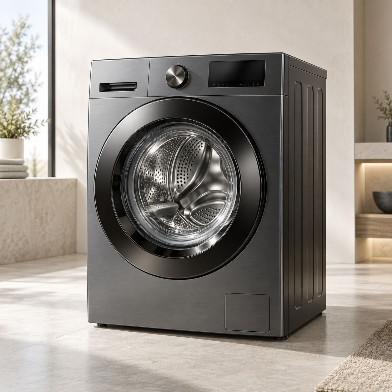 Dark stainless front-load washing machine
